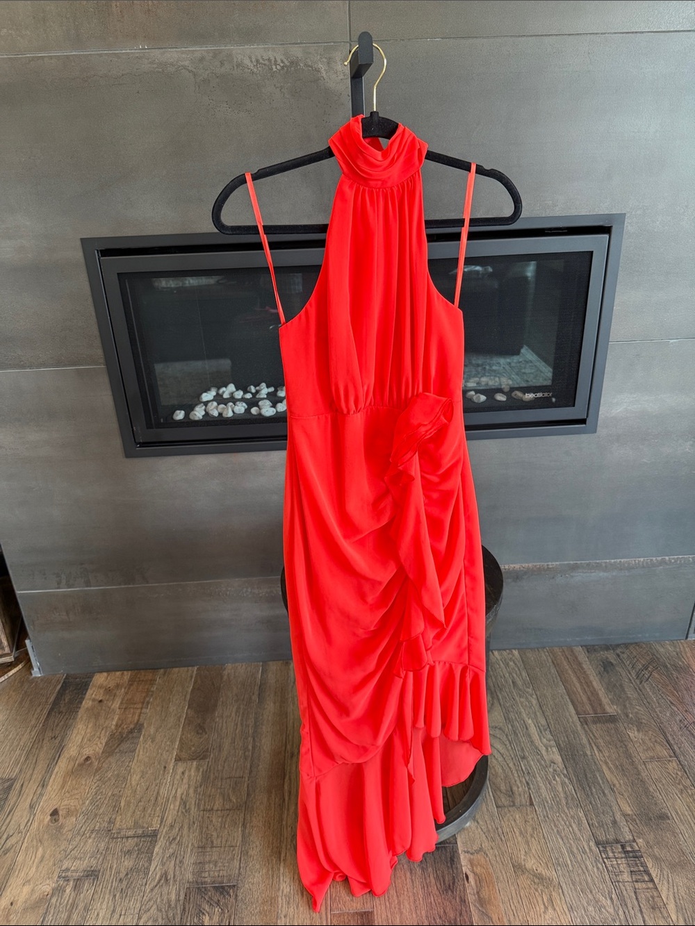 City Studio Red High-Low Halter Ruffle Dress